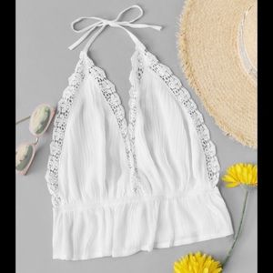Lace panel halter top